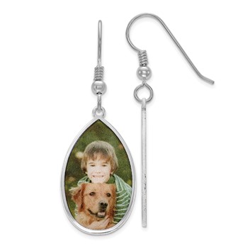 Sterling Silver/Rhodium-plated Teardrop Picture Jewelry Earrings