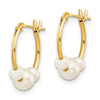 14k Madi K 4-6mm White Semi-Round Freshwater Cultured 3-Pearl Hoop Earrings — alternate view