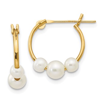 14k Madi K 4-6mm White Semi-Round Freshwater Cultured 3-Pearl Hoop Earrings