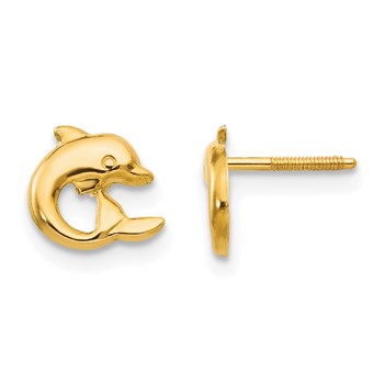 14k Madi K Dolphin Childrens Screwback Post Earrings