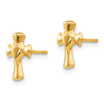 14k Madi K Heart Cross Childrens Post Earrings — alternate view