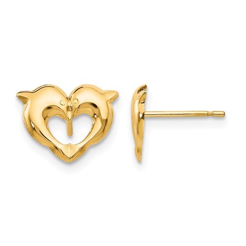 14k Madi K Heart Dolphins Post Earrings