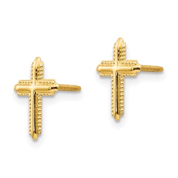 14k Madi K Cross Childrens Silicone Comfort Screwback Post Earrings — alternate view