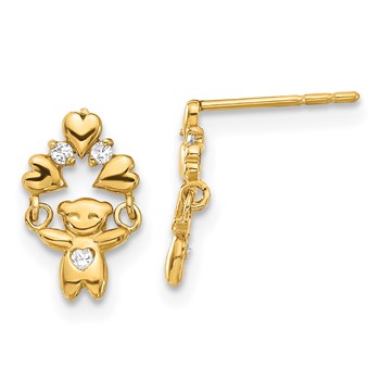 14k Madi K CZ Teddy Bear Post Dangle Earrings