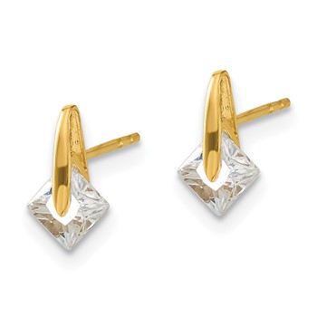 14ky Madi K Childrens Polished Square CZ Post Earrings — alternate view