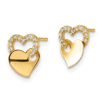 14ky Madi K Childrens Polished CZ Double Heart Post Earrings — alternate view