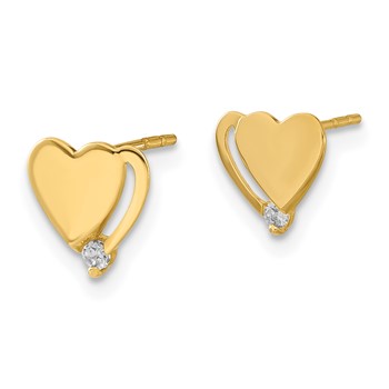 14ky Madi K Childrens Polished CZ Heart Post Earrings — alternate view