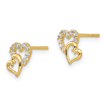 14k Madi K CZ Double Heart Childrens Post Earrings — alternate view