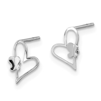14k White Gold Madi K Heart with Butterfly Childrens Post Earrings — alternate view