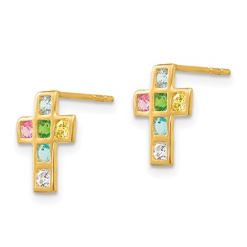 14k Madi K Multi-colored CZ Cross Childrens Post Earrings — alternate view