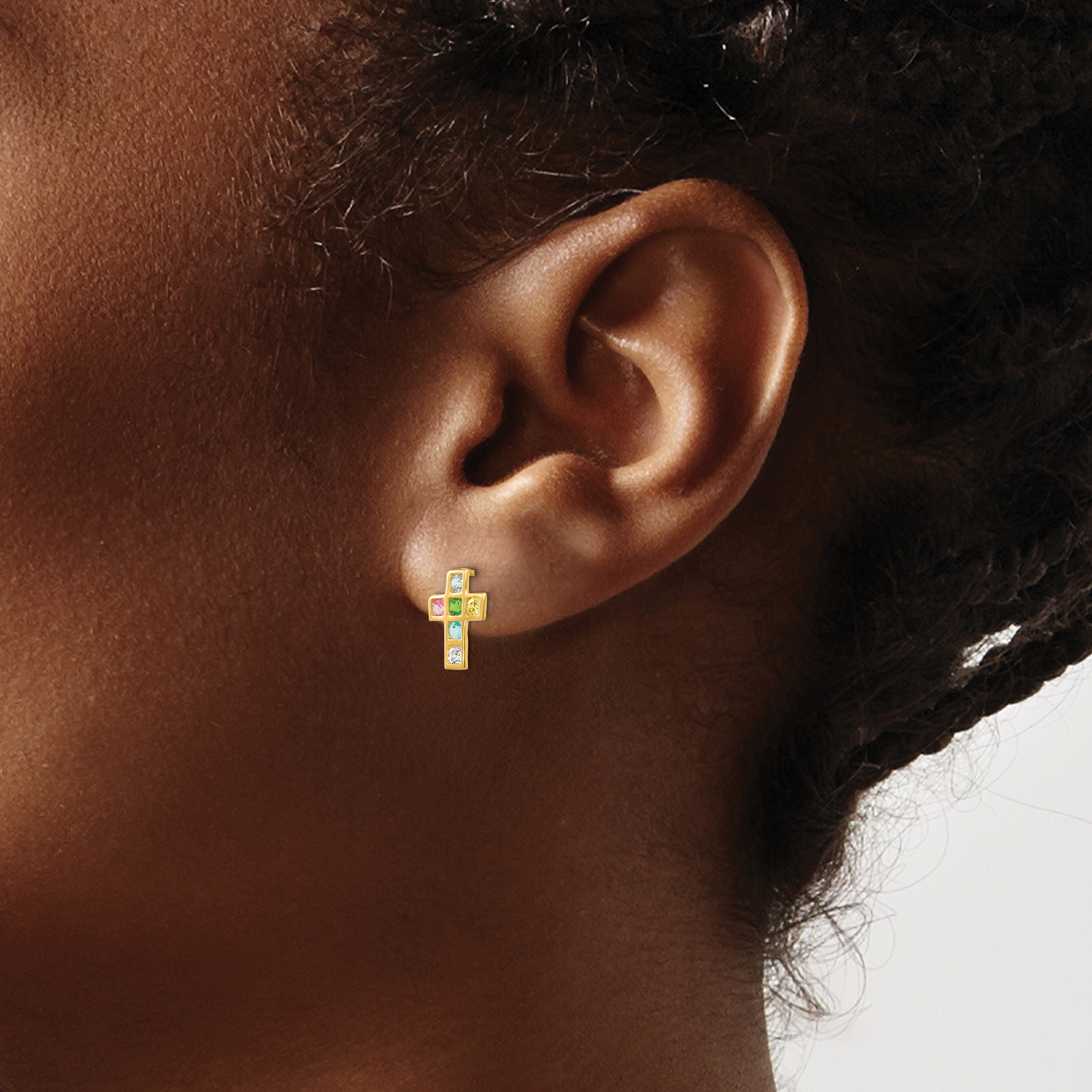 Madi K CZ Multi-colored Cross Post Earrings Real 14k Yellow Gold 10x8mm Women's product image view 3