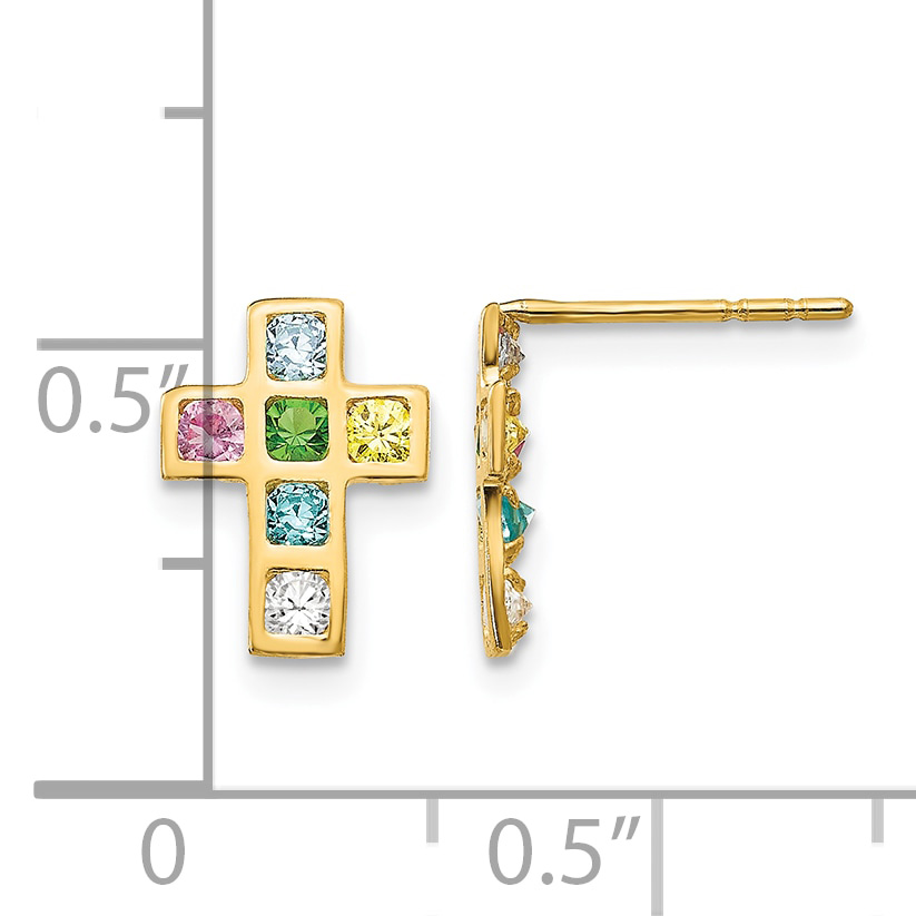 Madi K CZ Multi-colored Cross Post Earrings Real 14k Yellow Gold 10x8mm Women's product image view 4