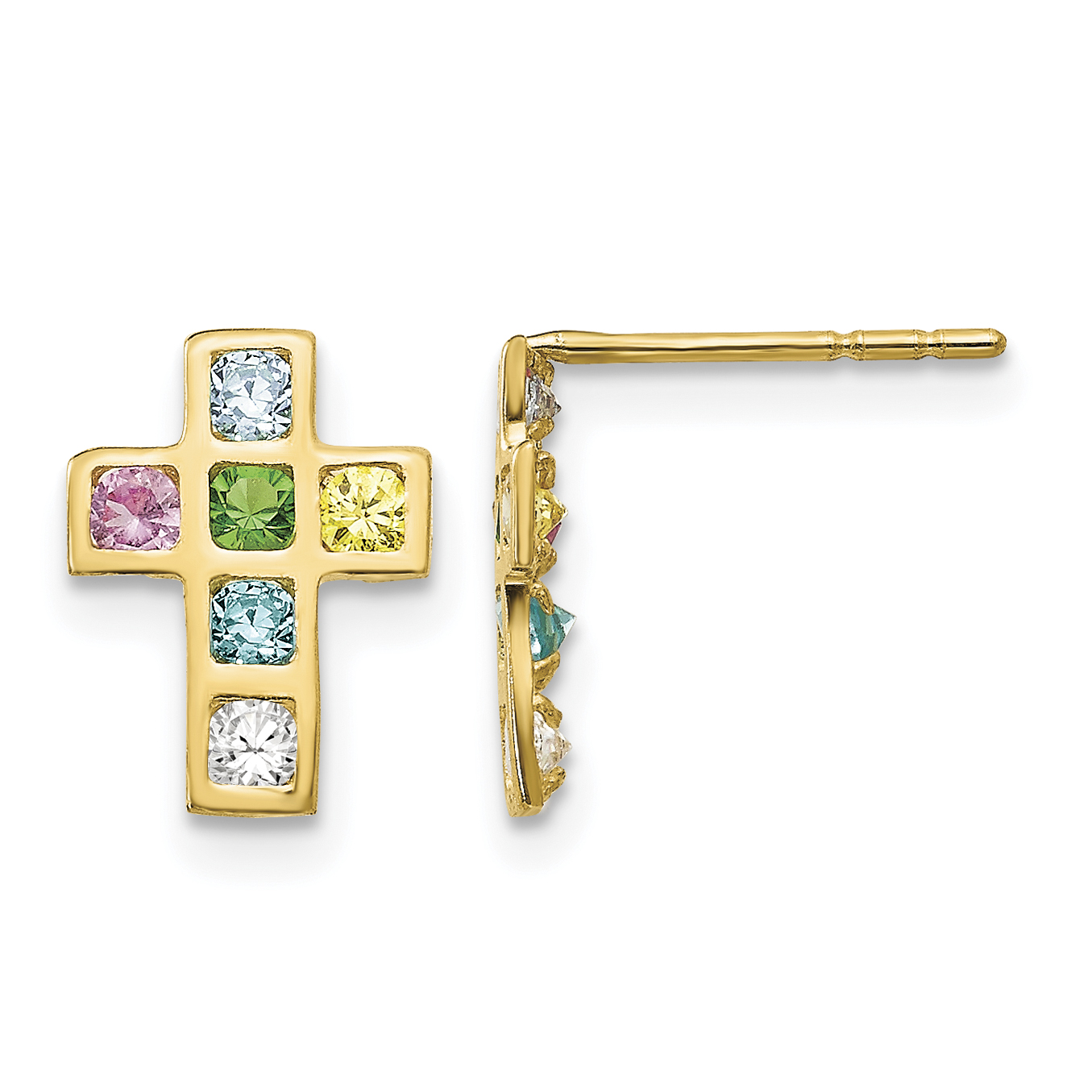 Madi K CZ Multi-colored Cross Post Earrings Real 14k Yellow Gold 10x8mm Women's main product image