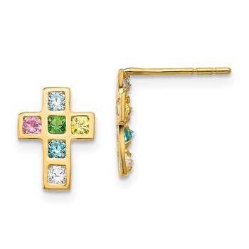 14k Madi K Multi-colored CZ Cross Childrens Post Earrings