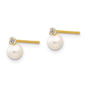 14k Madi K 5-6mm White Near Round Freshwater Cultured Pearl and CZ Post Earrings — alternate view