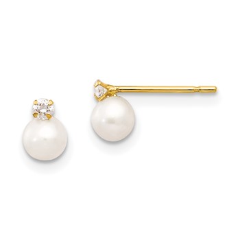14k Madi K 5-6mm White Near Round Freshwater Cultured Pearl and CZ Post Earrings
