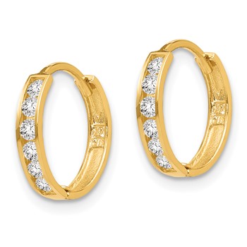 14k Madi K CZ 2x11mm Hinged Hoop Earrings — alternate view