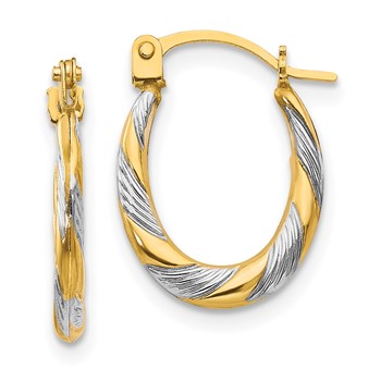 14k and White Rhodium Madi K 2x15mm Twist Oval Hoop Earrings