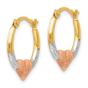 14K with Rose and White Rhodium Madi K Heart Hoop Earrings — alternate view