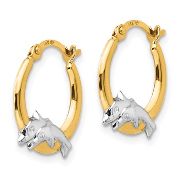 14K and White Rhodium Madi K Dolphin Childrens Hoop Earrings — alternate view