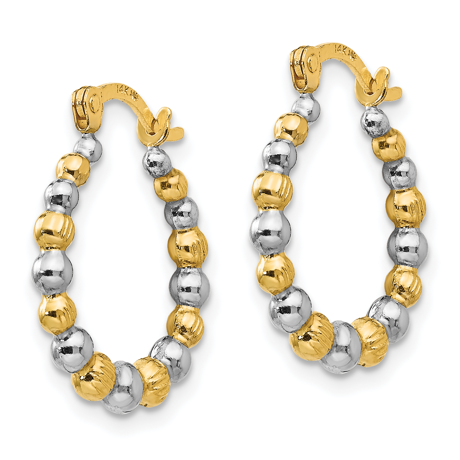 Madi K White Rhodium Beaded Hoop Earrings 18x16mm 14k Yellow Gold Women's detailed image 2
