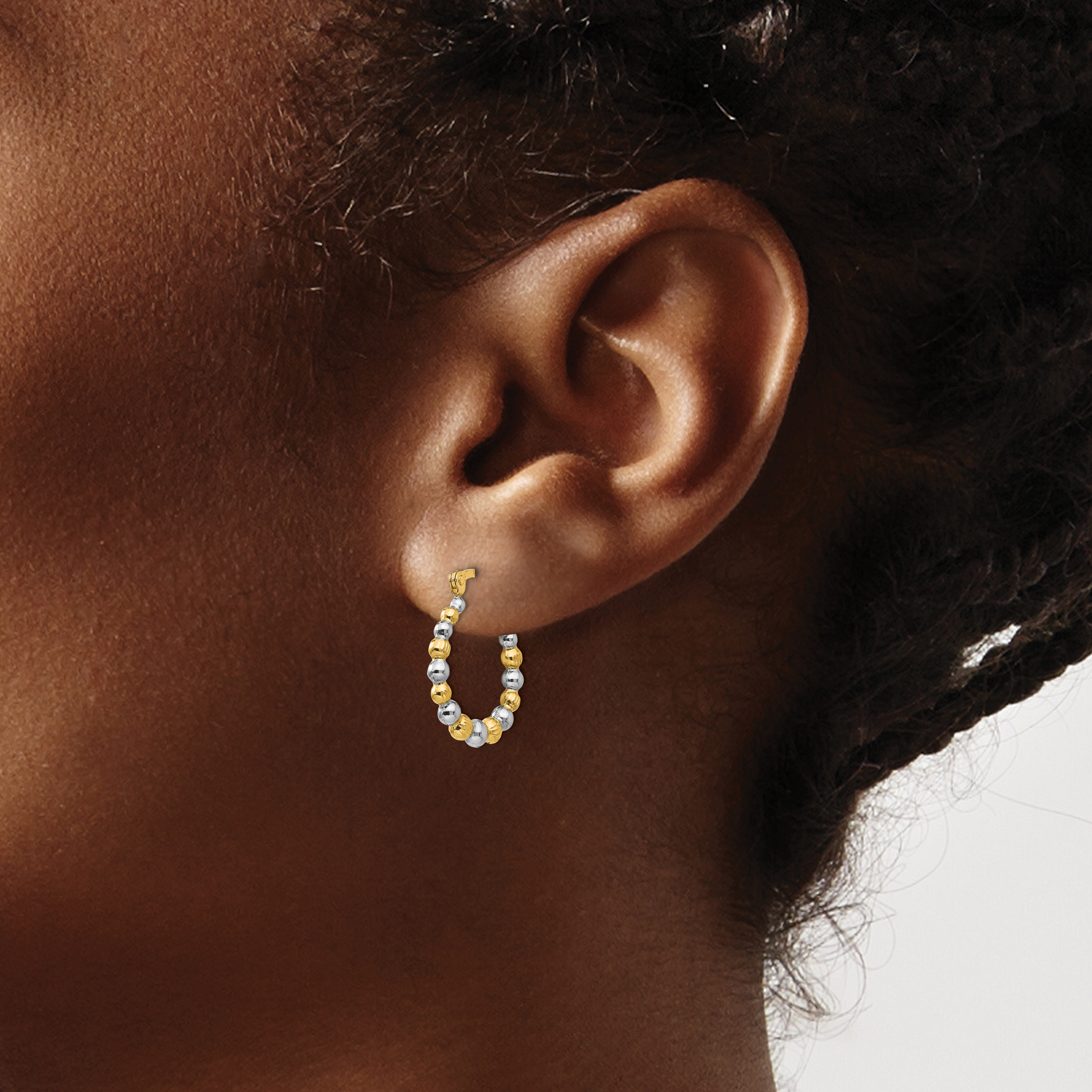 Madi K White Rhodium Beaded Hoop Earrings 18x16mm 14k Yellow Gold Women's detailed image 3
