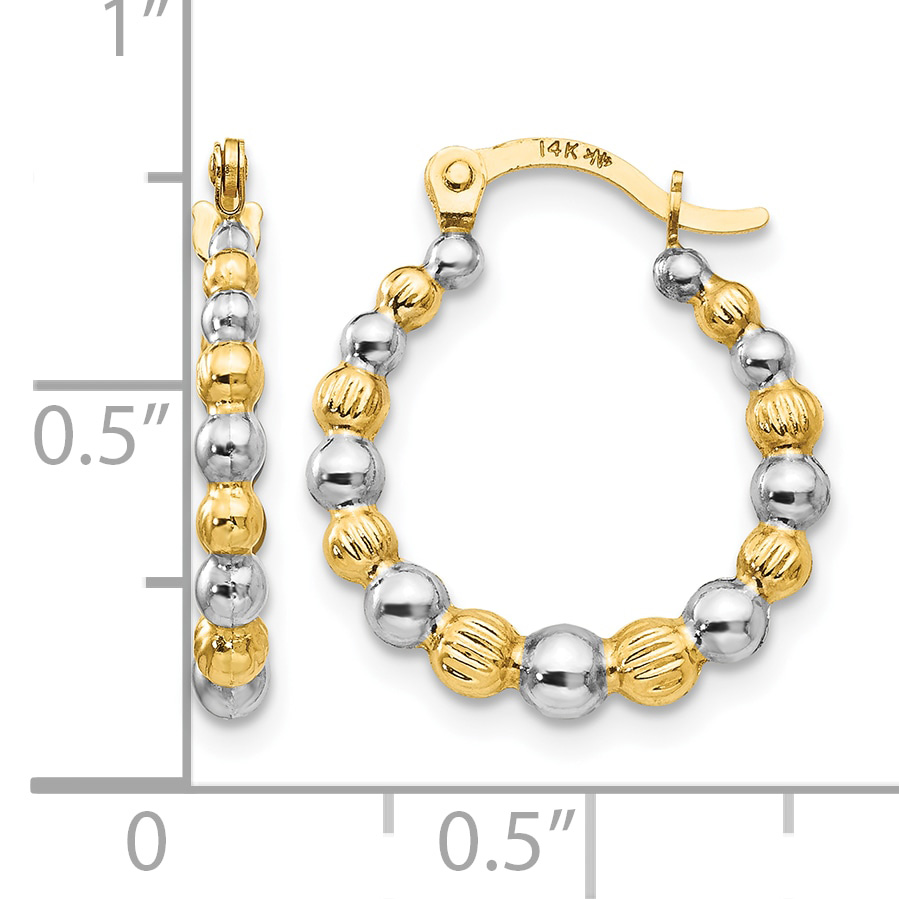 Madi K White Rhodium Beaded Hoop Earrings 18x16mm 14k Yellow Gold Women's detailed image 4