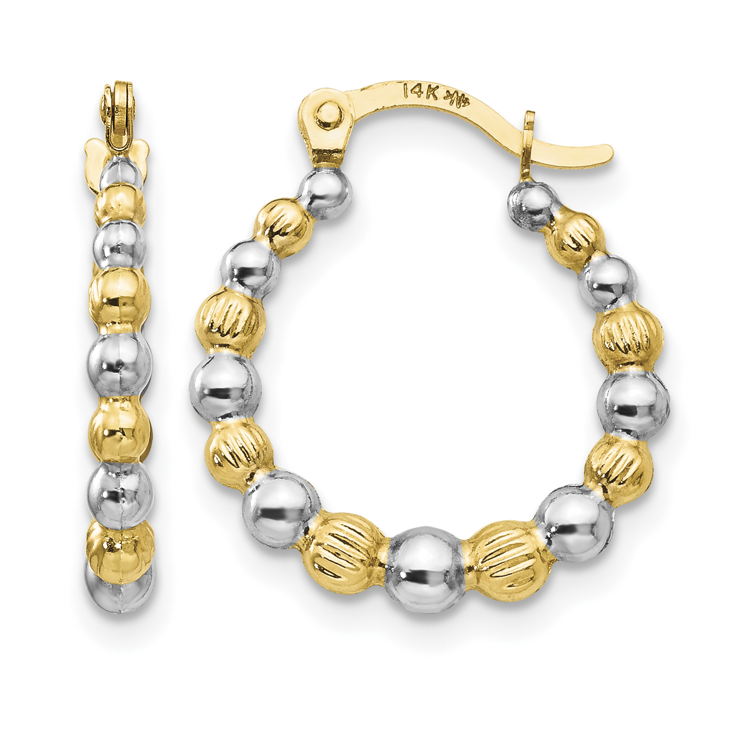 Madi K White Rhodium Beaded Hoop Earrings 18x16mm 14k Yellow Gold Women's main product image