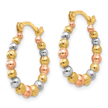 14K with Rose and White Rhodium Madi K 2x16mm Beaded Hoop Earrings — alternate view