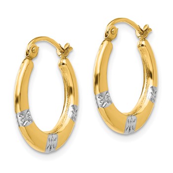 14K and White Rhodium Madi K 3x17mm Diamond-cut Flowers Hollow Hoop Earrings — alternate view