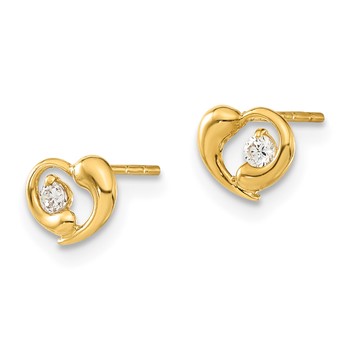 14ky Madi K Childrens Polished CZ Heart Post Earrings — alternate view