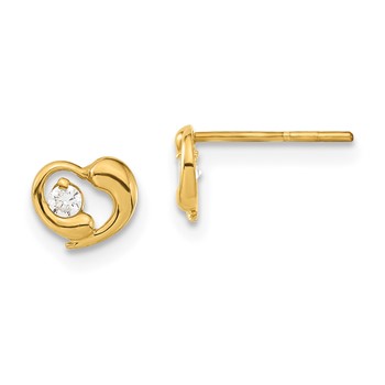 14ky Madi K Childrens Polished CZ Heart Post Earrings