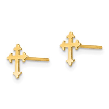 14K Madi K Polished Cross Childrens Post Earrings — alternate view
