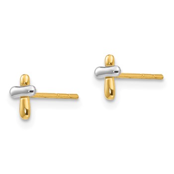 14K Two-tone Madi K Polished Cross Childrens Post Earrings — alternate view