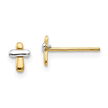 14K Two-tone Madi K Polished Cross Childrens Post Earrings