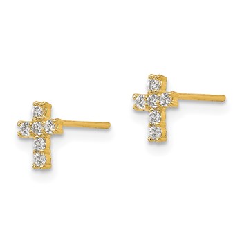 14K Madi K Polished CZ Cross Childrens Post Earrings — alternate view