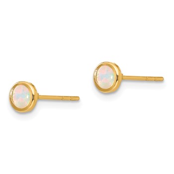14K Madi K Polished 4mm Round Lab Created Opal Bezel Post Earrings — alternate view