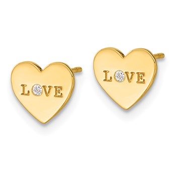 14k Madi K Polished Love CZ 7.5mm Heart Childrens Post Earrings — alternate view