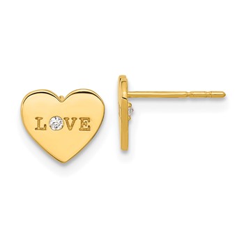 14k Madi K Polished Love CZ 7.5mm Heart Childrens Post Earrings