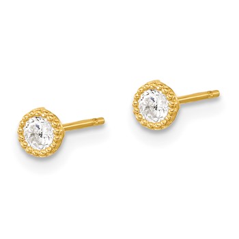 14k Madi K 4mm Round CZ Milgrain Bezel Post Earrings — alternate view