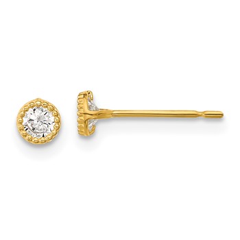 14k Madi K 4mm Round CZ Milgrain Bezel Post Earrings