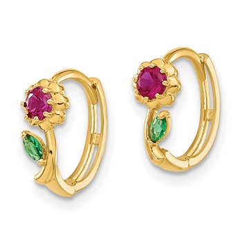 14k Madi K Red and Green CZ Childrens Hinged Hoop Earrings — alternate view