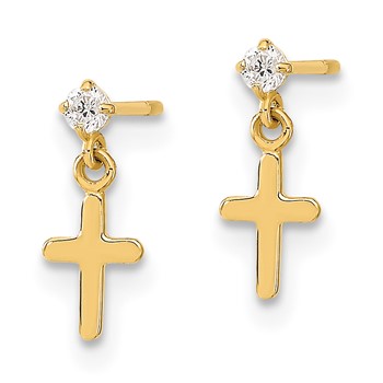 14k Madi K CZ Cross Childrens Post Dangle Earrings — alternate view