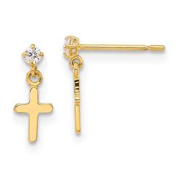 14k Madi K CZ Cross Childrens Post Dangle Earrings