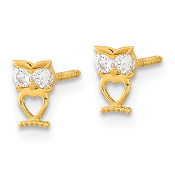 14k Madi K Owl with CZ Eyes Screwback Childrens Post Earrings — alternate view