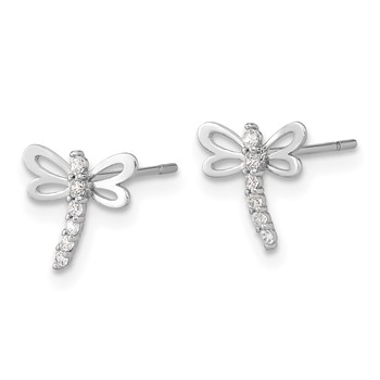 14k White Gold Madi K Polished CZ Dragonfly Childrens Post Earrings — alternate view