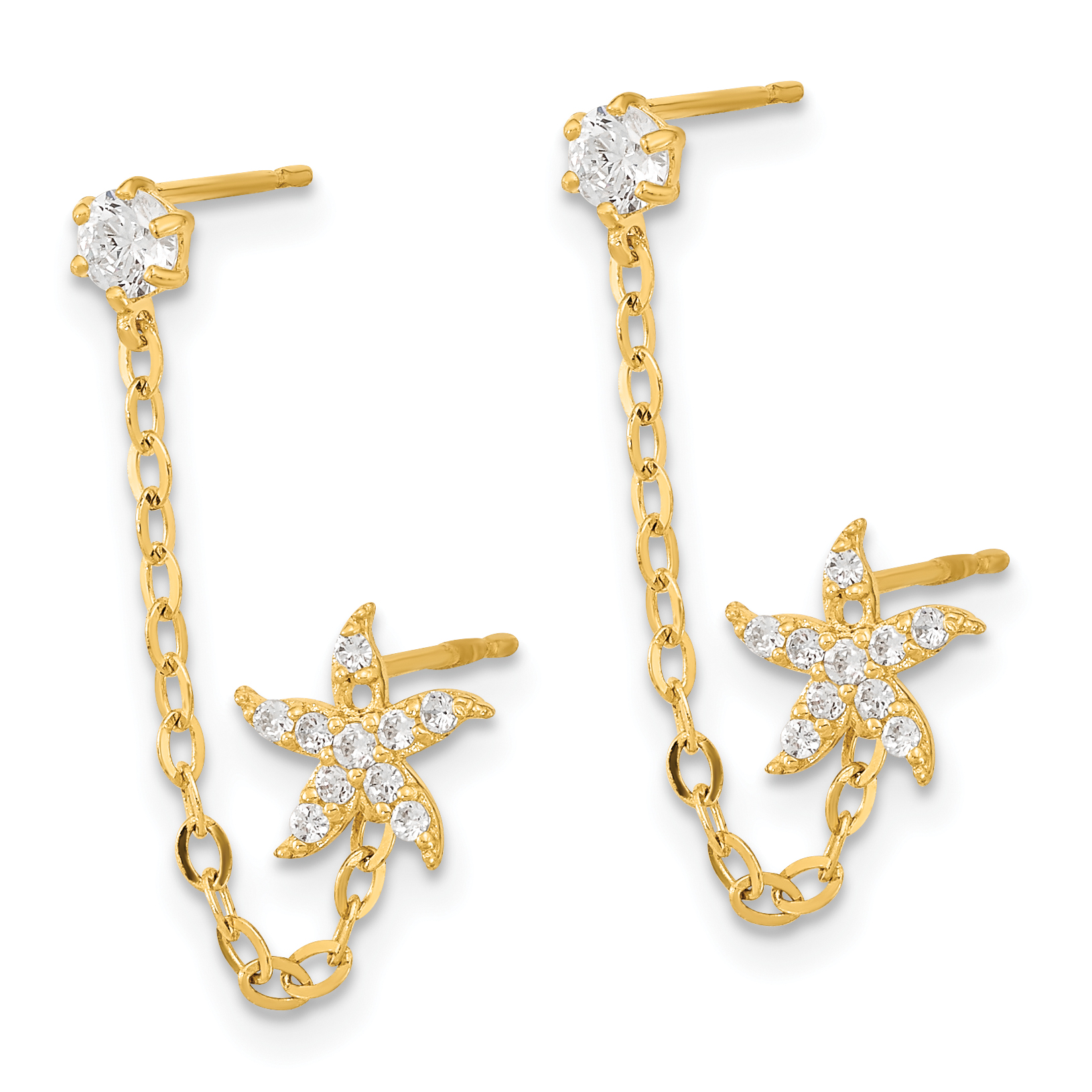 Madi K CZ Starfish Double Post Earrings Real 14k Yellow Gold 6.95x7.02mm detailed image 2