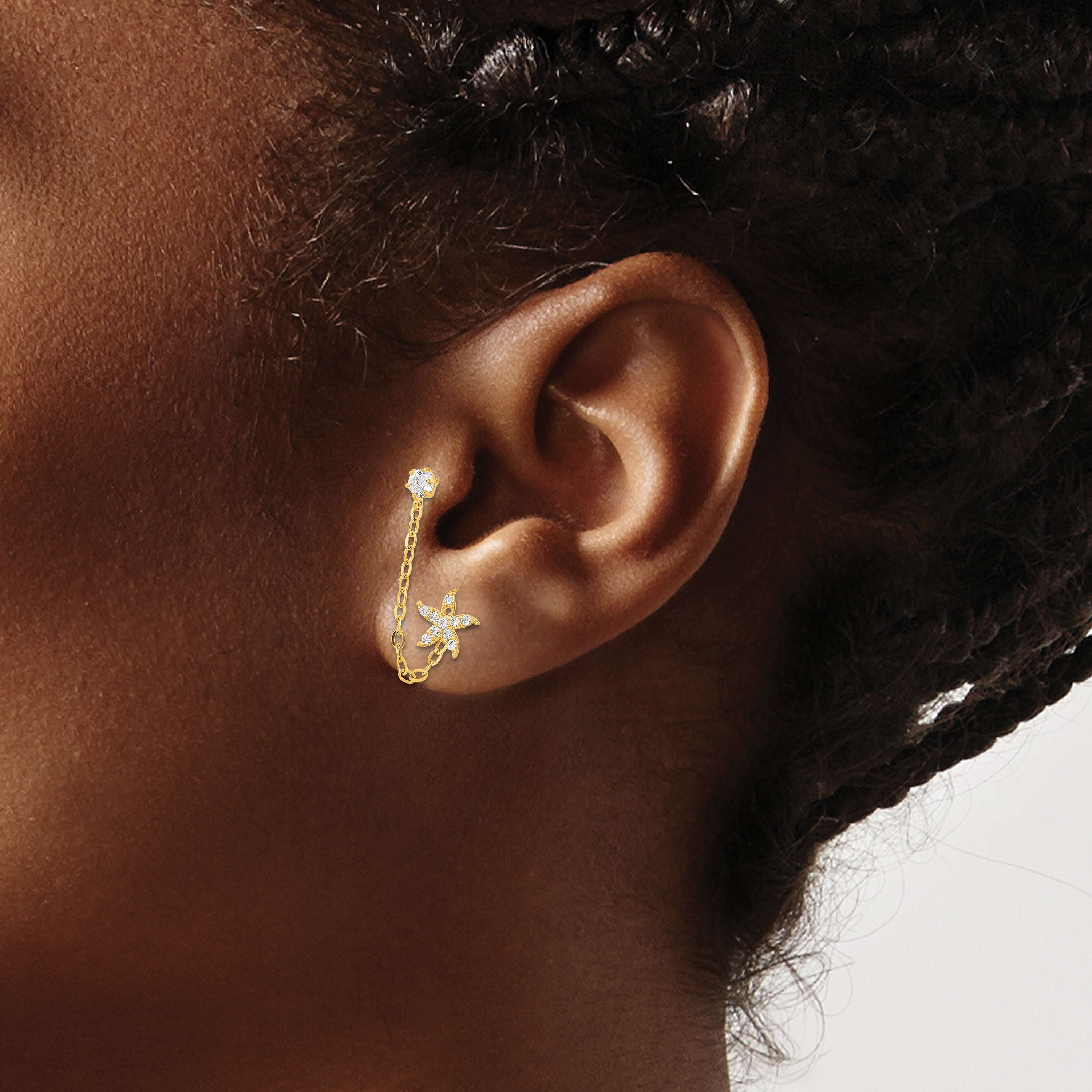 Madi K CZ Starfish Double Post Earrings Real 14k Yellow Gold 6.95x7.02mm detailed image 4