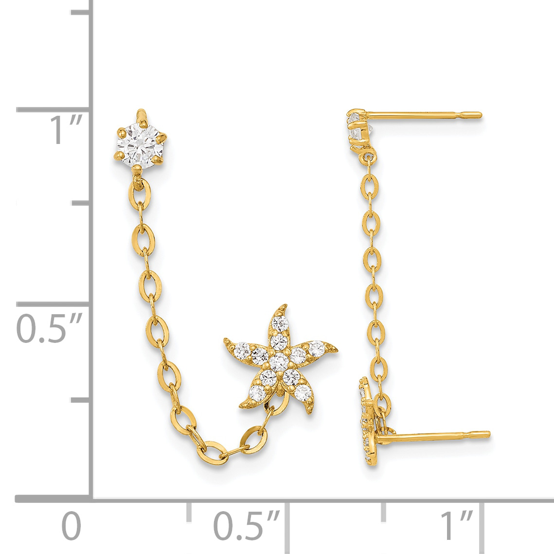 Madi K CZ Starfish Double Post Earrings Real 14k Yellow Gold 6.95x7.02mm detailed image 3