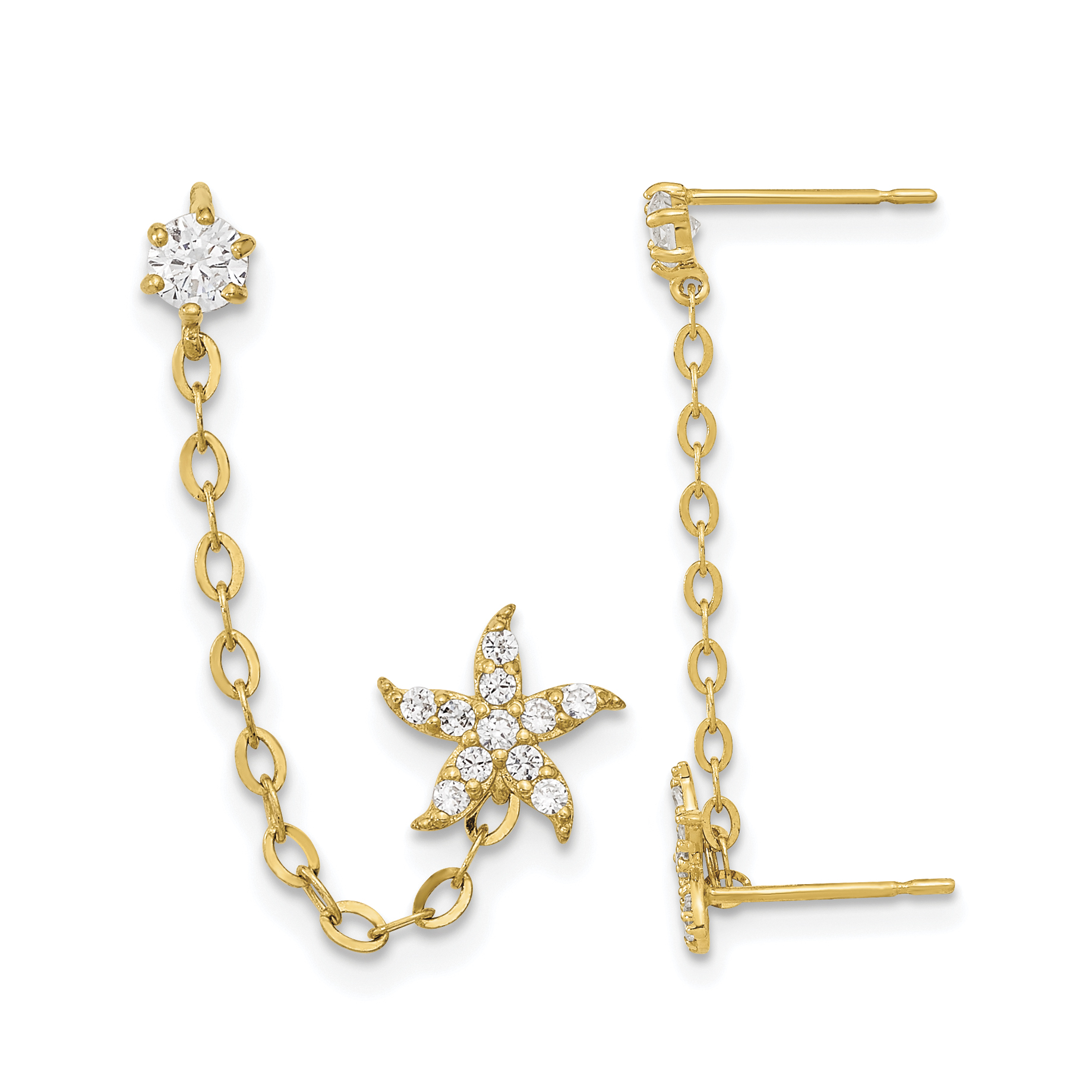 Madi K CZ Starfish Double Post Earrings Real 14k Yellow Gold 6.95x7.02mm main product image